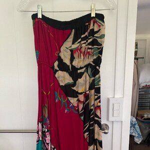 Vintage Just Cruisin Strapless Floral Flowy Midi Dress Medium